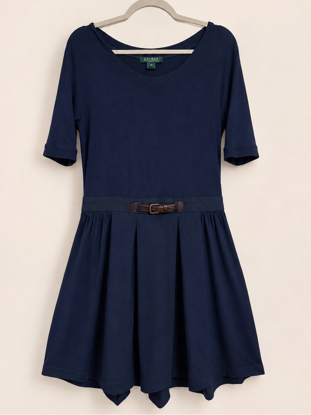 Lauren Ralph Lauren Navy Blue Belted Pleated Dress Size 14P
